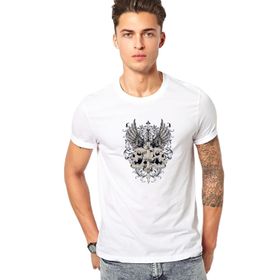Qivi Kafatası ve Kanatlar ile Gri Kılıç Baskılı Beyaz Erkek T-shirt
