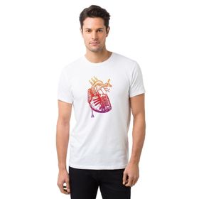 Qivi Kalbim Müzikle Carpiyor Baskılı Beyaz Erkek T-shirt