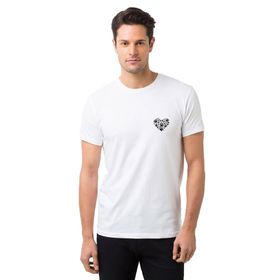 Qivi Kalp Baskılı Beyaz Erkek T-shirt