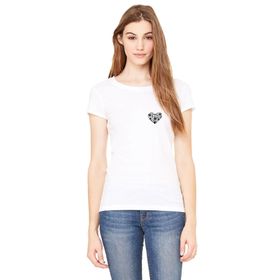 Qivi Kalp Baskılı Kadın Beyaz Örme T-shirt