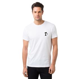 Qivi Kara Kedi Baskılı Beyaz Erkek T-shirt