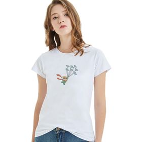 Qivi Karikatür Karakter Çizimi Küçük Prens Post Baskılı Kadın Beyaz Örme T-shirt