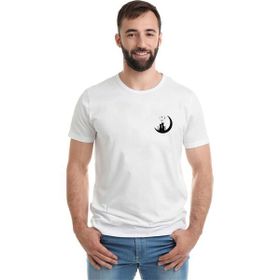 Qivi Kediler Aşk Ay Yıldızlar Baskılı Beyaz Erkek T-shirt