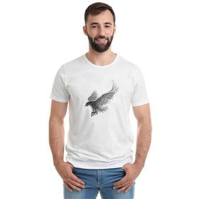 Qivi Kel Kartal Kuşu Kanatları Parçacıklar Baskılı Beyaz Erkek T-shirt