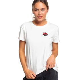Qivi Kırmızı Araba Tosbağa Baskılı Beyaz Kadın T-shirt