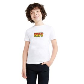 Qivi Kiss Logo Baskılı Beyaz Erkek Çocuk T-shirt