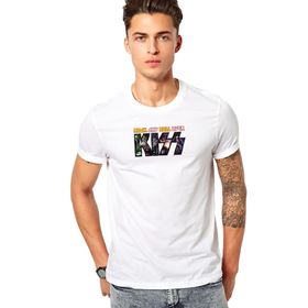 Qivi Kiss Rock And Roll Over Müzik Topluluğu Öpücük Baskılı Beyaz Erkek T-shirt
