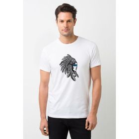 Qivi Kızılderili Kız Mavi Şeritli Baskılı Beyaz Erkek T-shirt