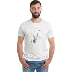 Qivi Küçük Prens Little Prince Stars Gezegen Baskılı Beyaz Erkek T-shirt