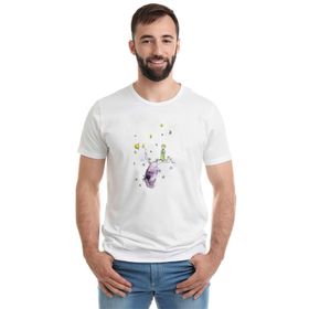 Qivi Küçük Prens Little Prince Stars Gezegen Baskılı Beyaz Erkek T-shirt