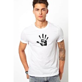 Qivi Kurukafa El Baskılı Beyaz Erkek T-shirt