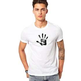 Qivi Kurukafa El Baskılı Beyaz Erkek T-shirt