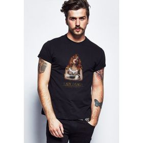 Qivi Lady Gaga Baskılı Siyah Erkek Örme T-shirt