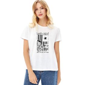 Qivi Lamb Of God There Is No Baskılı Beyaz Kadın Örme T-shirt