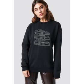 Qivi Legendary Jdm Crew Nissan Skyline R34 Baskılı Siyah Erkek Uzun Kol Örme Sweatshirt