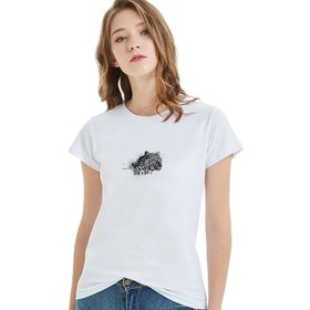 Qivi Leopar Baskılı Beyaz Kadın Örme T-shirt