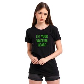 Qivi Let Your Voice Be Heard Baskılı Siyah Örme Kadın T-shirt