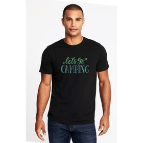 Qivi Lets Go Camping Tipografi Baskılı Siyah Erkek Örme T-shirt
