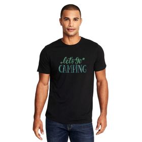 Qivi Lets Go Camping Tipografi Baskılı Siyah Erkek Örme T-shirt