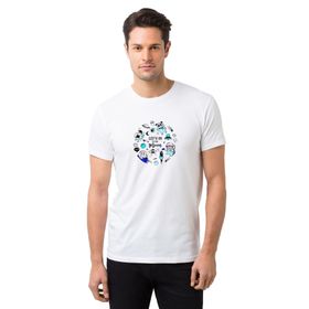 Qivi Lets Go to the Moon Baskılı Beyaz Erkek T-shirt
