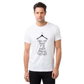 Qivi Life is too Short to Wear Boring Baskılı Beyaz Erkek T-shirt