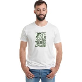 Qivi Love Joy Peace Baskılı Beyaz Erkek Örme T-shirt