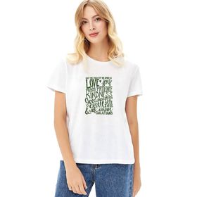 Qivi Love Joy Peace Baskılı Beyaz Kadın Örme T-shirt
