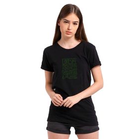 Qivi Love Joy Peace Baskılı Siyah Örme Kadın T-shirt
