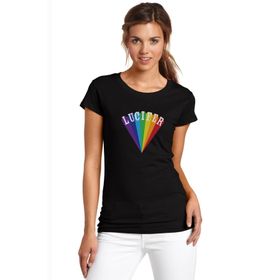 Qivi Lucifer Rising Baskılı Siyah Örme Kadın T-shirt