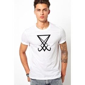 Qivi Lucifer Sigil 2 Baskılı Beyaz Erkek T-shirt