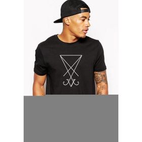 Qivi Lucifer Sigil Baskılı Siyah Erkek Örme T-shirt