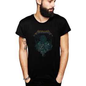Qivi Metallica Ahtabot Rock Metal Müzik Baskılı Siyah Erkek Örme T-shirt