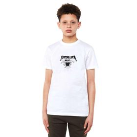 Qivi Metallica Kurukafa Baskılı Unisex Çocuk Beyaz T-shirt