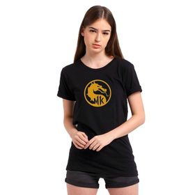 Qivi Mortal Kombat Baskılı Siyah Kadın Örme T-shirt