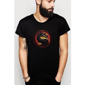 Qivi Mortal Kombat Logo Baskılı Siyah Erkek Örme T-shirt