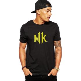 Qivi Mortal Kombat MK Logo Baskılı Siyah Erkek Örme T-shirt