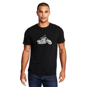Qivi Motorsiklet Baskılı Siyah Erkek Örme T-shirt