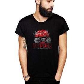 Qivi Motorsiklet Club Ride Or Die Baskılı Siyah Erkek Örme T-shirt