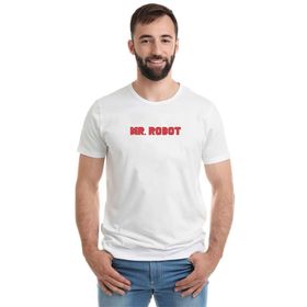 Qivi Mr Robot Baskılı Beyaz Erkek T-shirt