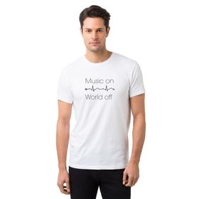 Qivi Music on World off Baskılı Beyaz Erkek T-shirt