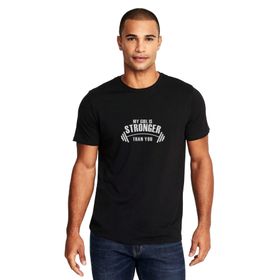 Qivi My Girl Is Stronger Baskılı Siyah Erkek Örme T-shirt