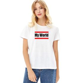 Qivi My World Baskılı Beyaz Kadın Örme T-shirt