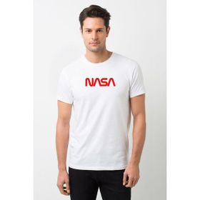 Qivi Nasa Kırkızı Baskılı Beyaz Erkek T-shirt