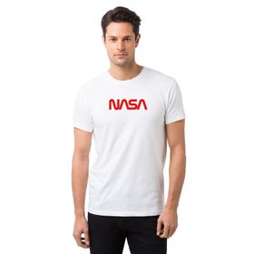 Qivi Nasa Kırkızı Baskılı Beyaz Erkek T-shirt