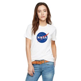 Qivi Nasa Logo Simge Baskılı Beyaz Kadın Örme T-shirt