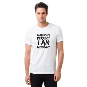 Qivi Nobodys Perfect I Am Nobody Baskılı Beyaz Erkek Örme T-shirt