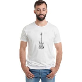 Qivi Notalar Gitar Music Baskılı Beyaz Erkek Örme T-shirt