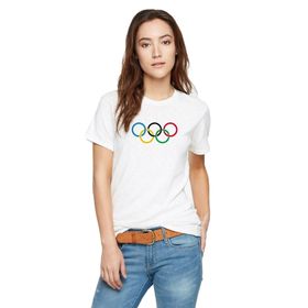 Qivi Olumpiyat Baskılı Beyaz Kadın Örme T-shirt