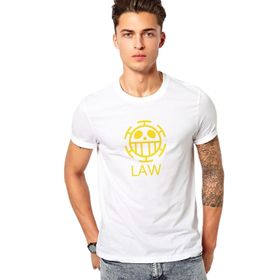 Qivi One Piece Law Logo Baskılı Beyaz Erkek Örme T-shirt
