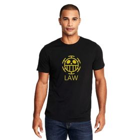Qivi One Piece Law Logo Baskılı Siyah Erkek Örme T-shirt